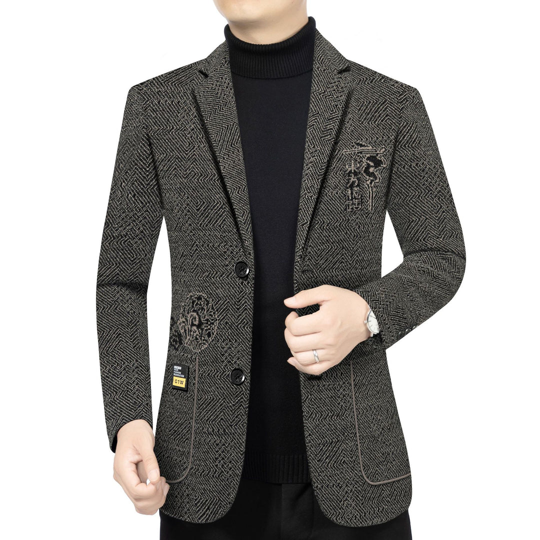 Herren Taillierter Strickblazer im Bouclé-Look mit aufgesetzten Taschen Drune