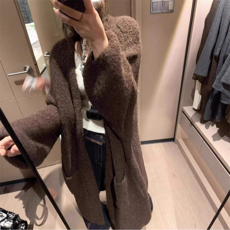 Damen Fluffige Strickjacke mit großen Taschen und weitem Schnitt Drune