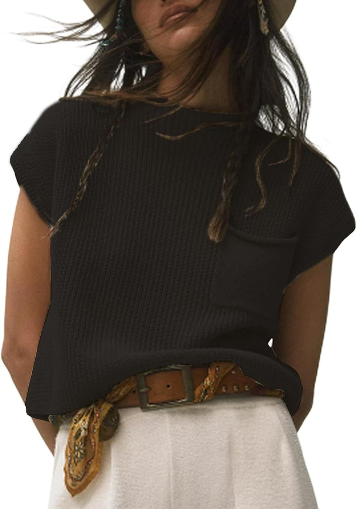 Damen lässiger Strickpullover mit strukturierter Oberfläche und Brusttasche Drune