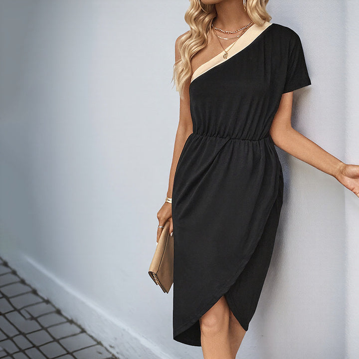 Damen asymmetrisches Midi-Kleid mit bindbarem Taillengürtel und modernen Details Drune