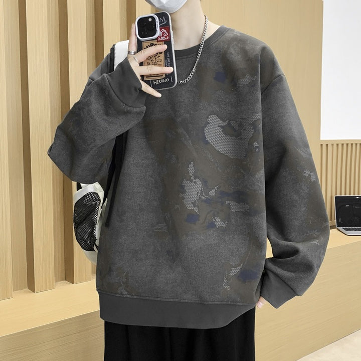 Herren Oversize-Sweatshirt mit abstraktem Marmor-Print und schwerer Baumwollmischung Drune