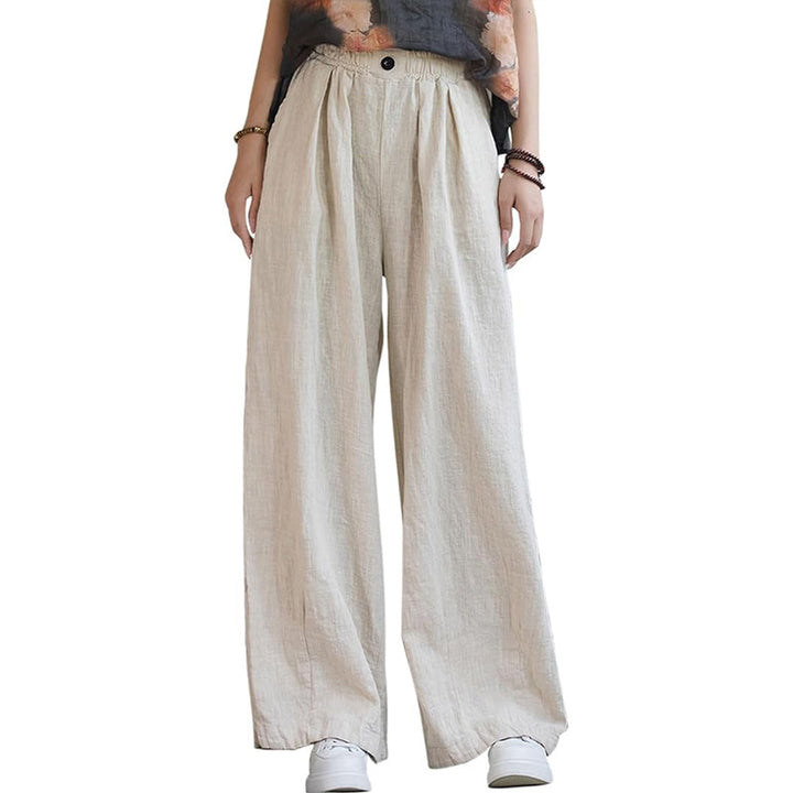 Damen weite Leinenhose mit elastischem Bund und femininen Falten Drune