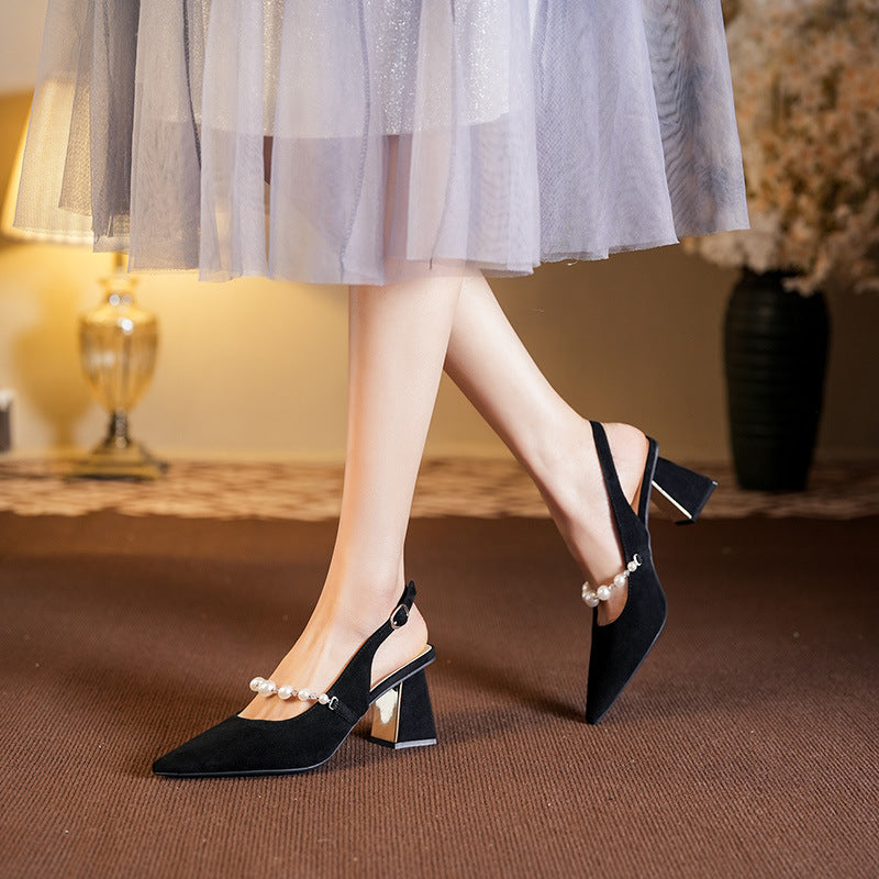 Damen Perl-verzierte Slingback Blockabsätze mit Spiegelakzent Drune