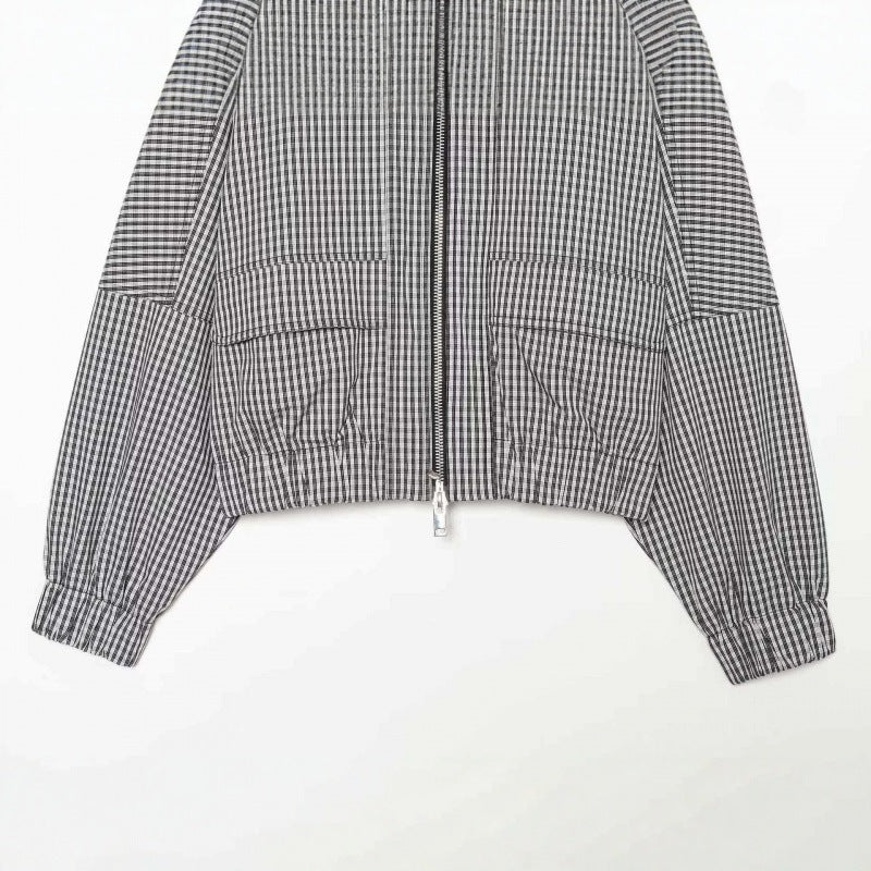 Damen Gekürzte Boxy‑Jacke im Vichy‑Karo mit Stehkragen und Zweiwege‑Reißverschluss Drune