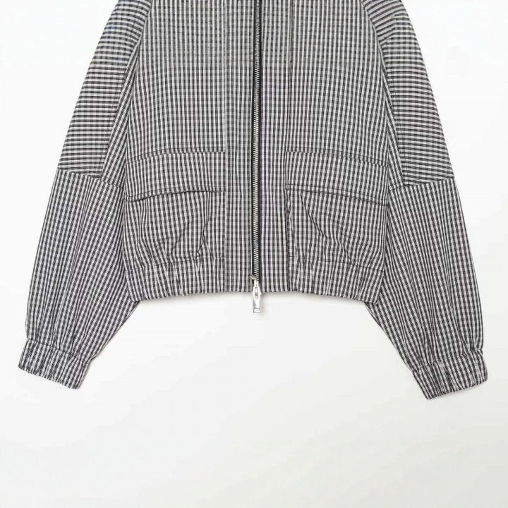 Damen Gekürzte Boxy‑Jacke im Vichy‑Karo mit Stehkragen und Zweiwege‑Reißverschluss Drune