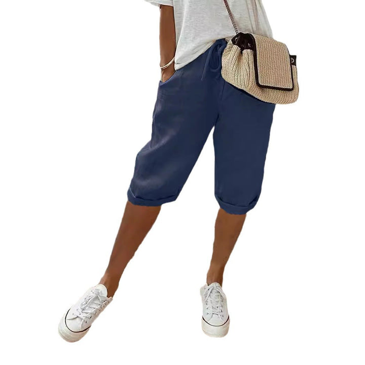 Damen lässige Cropped-Hosen mit Gummi Bund und Taschen Drune