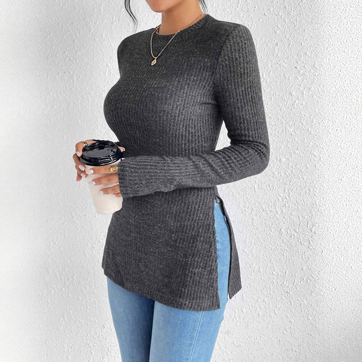 Damen Rippstrick-Langarmshirt mit Seitenschlitz und figurbetontem Schnitt Drune