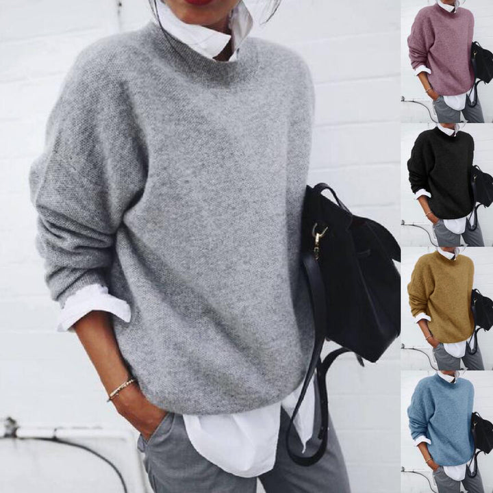 Damen nan gemütlicher Oversize-Strickpullover mit Stehkragen Drune