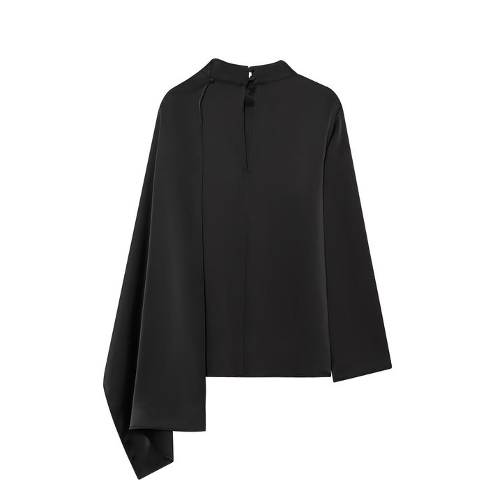 Damen nan asymmetrische Drapé-Bluse mit Wasserfallkragen und Einarm-Volant Drune