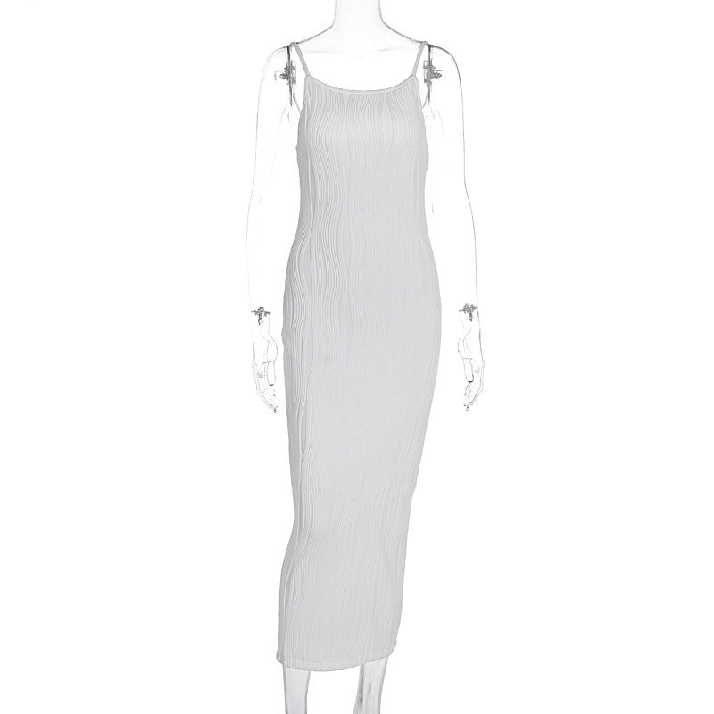 Damen Maxikleid im eleganten Wellenmuster mit Spaghettiträgern Drune