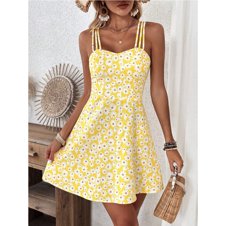Damen Blühendes Sommerkleid mit verstellbaren Trägern und ausgestelltem Rock Drune