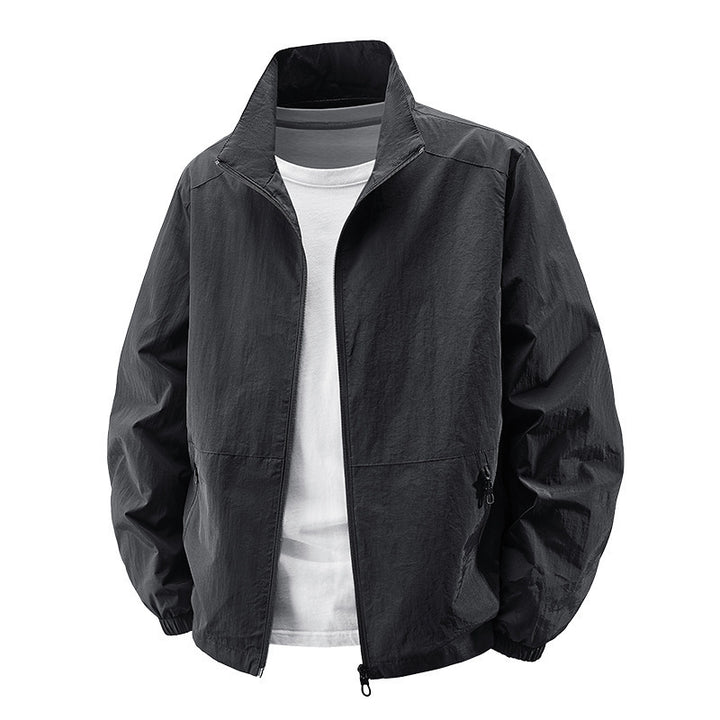 Herren nan atmungsaktive leichte Windjacke mit Stehkragen, elastischen Bündchen und verdeckten Reißverschlusstaschen Drune