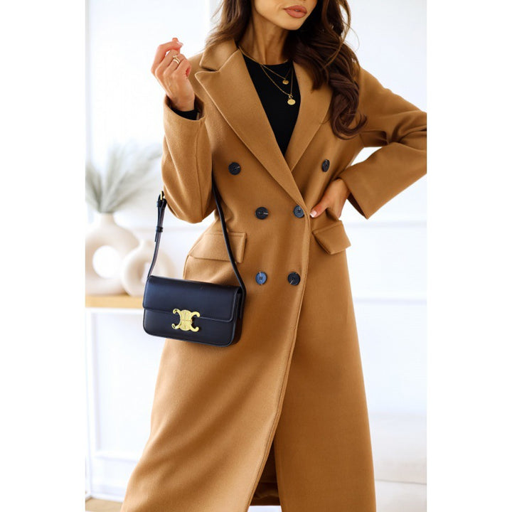 Damen Eleganter Wollmantel mit doppelter Knopfleiste und tiefem Schlitz Drune
