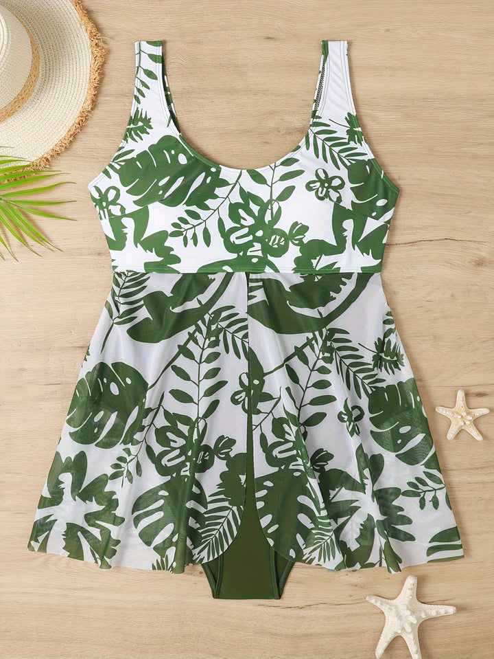 Damen Einteiliger Badeanzug mit schwingendem Rock und floralem Design Drune