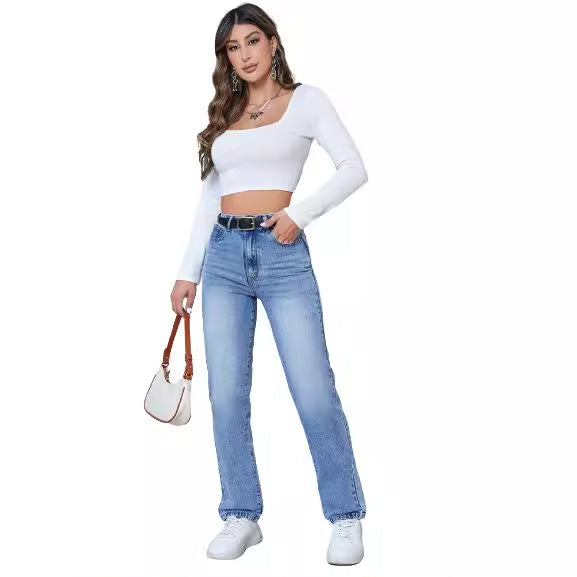 Damen High-Waist Jeans im modernen Straight-Leg Schnitt Drune