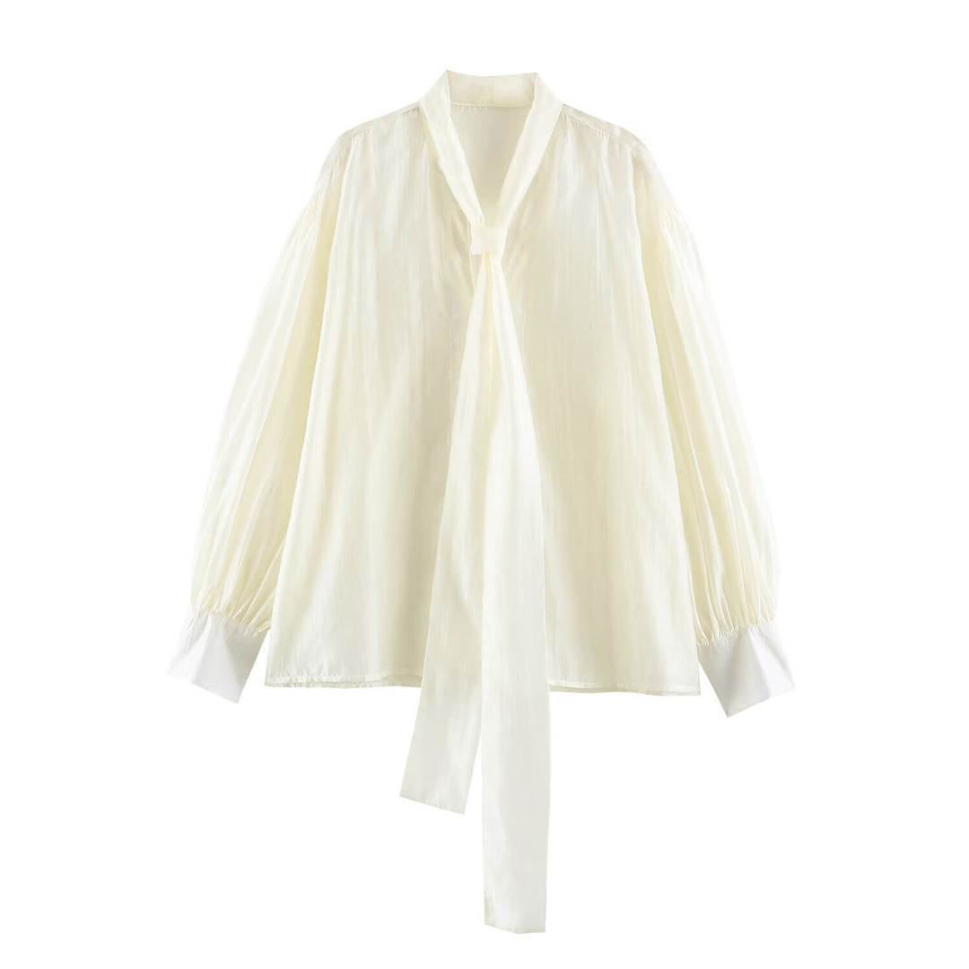 Damen Schluppenbluse mit weitem Oversize-Schnitt, Ballonärmeln und Bindeschal Drune