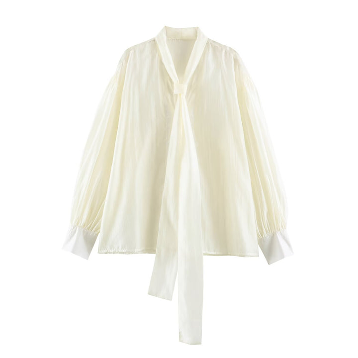 Damen Schluppenbluse mit weitem Oversize-Schnitt, Ballonärmeln und Bindeschal Drune