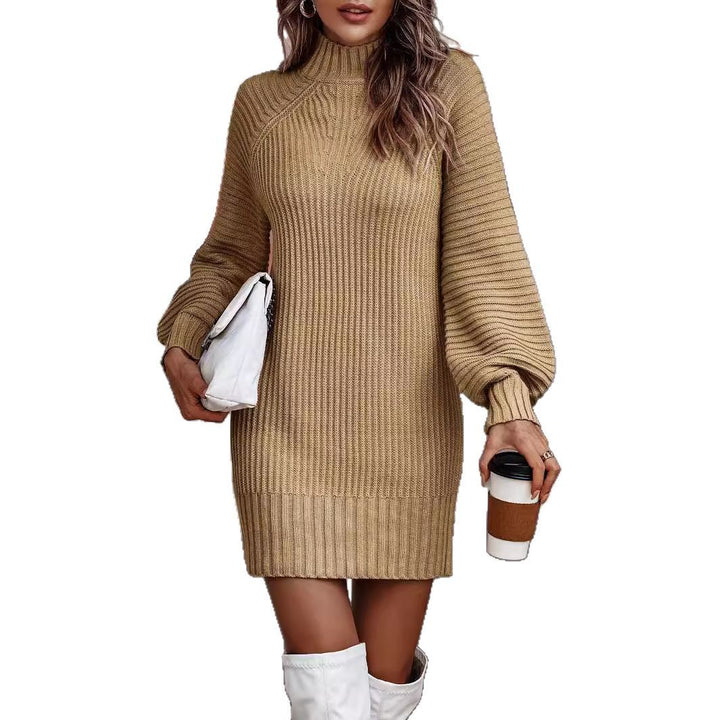 Damen Strickkleid mit weitem Rollkragen und puffärmeligen Details Drune