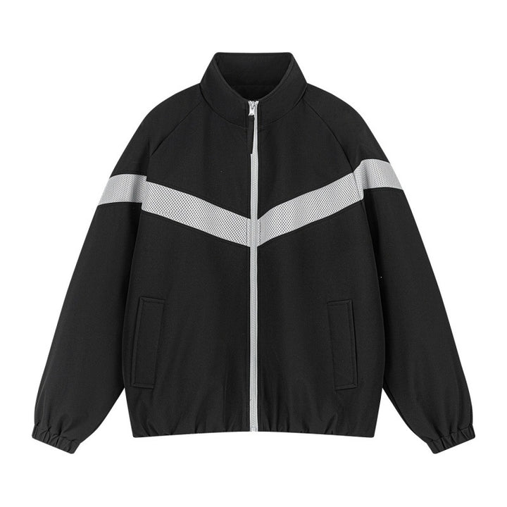 Unisex Leichte Trainingsjacke im Retro-Sportstil mit V-förmigem Reflektoreinsatz Drune