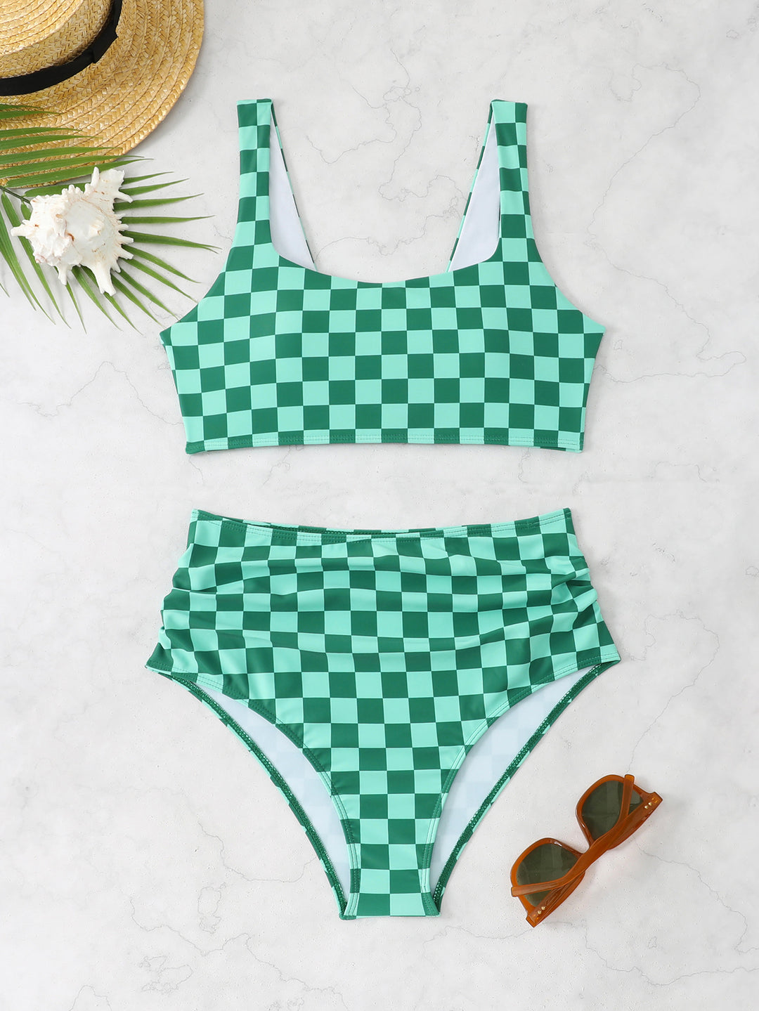 Damen Hochtailliertes Bikini-Set mit checkermuster Drune