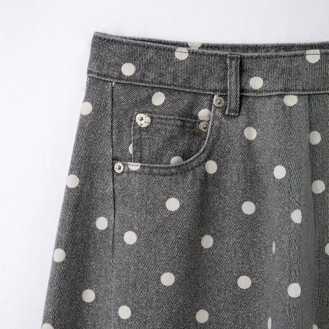 Damen Weite Highwaist Denimhose mit Polka‑Dot Print und Five‑Pocket-Design Drune