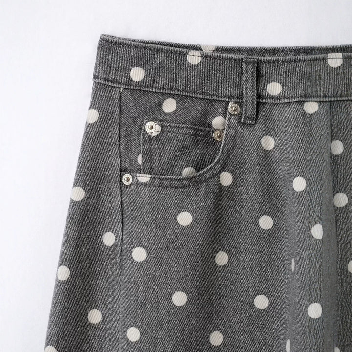 Damen Weite Highwaist Denimhose mit Polka‑Dot Print und Five‑Pocket-Design Drune