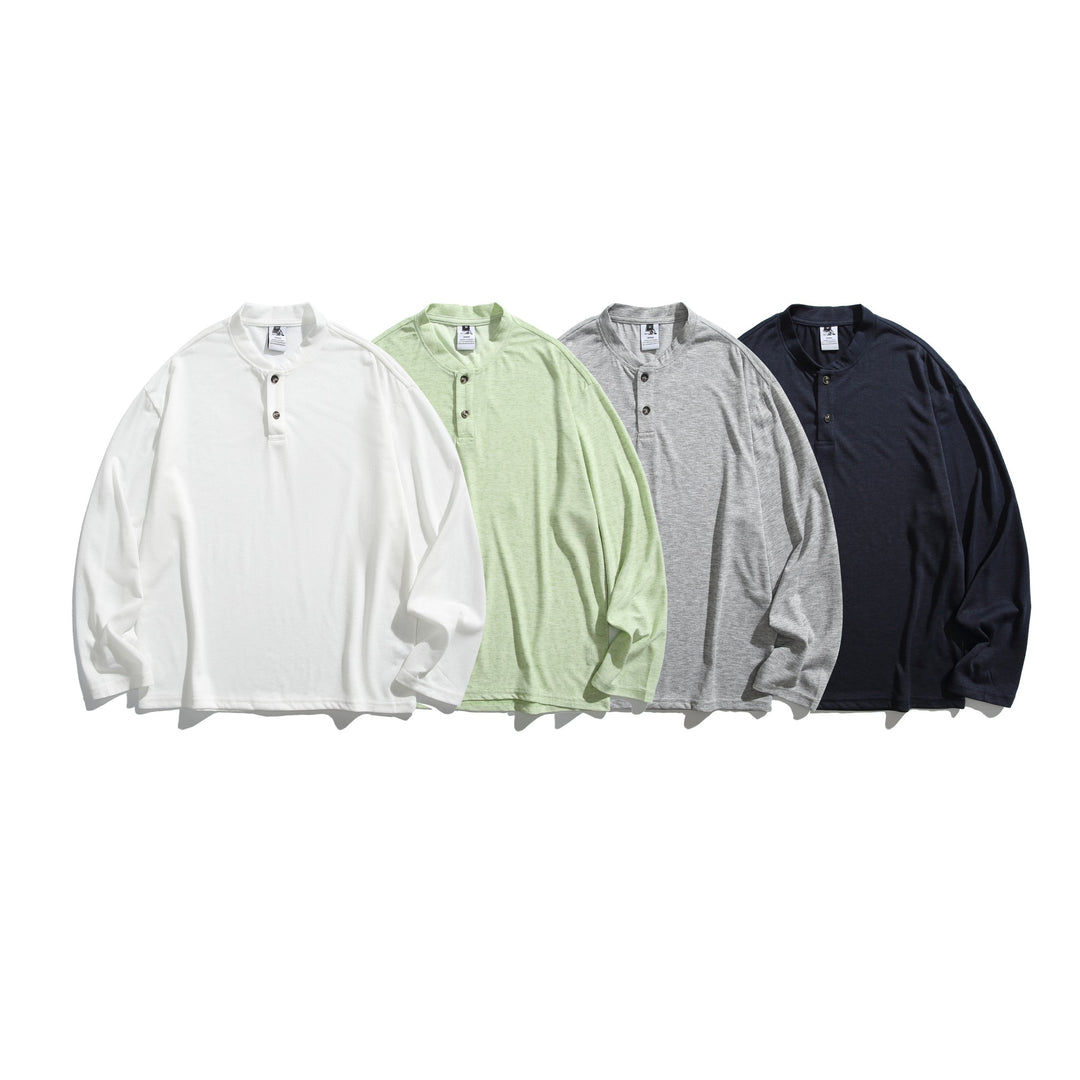 Unisex Langärmeliges Henleyshirt mit kurzer Knopfleiste und relaxed Fit Drune