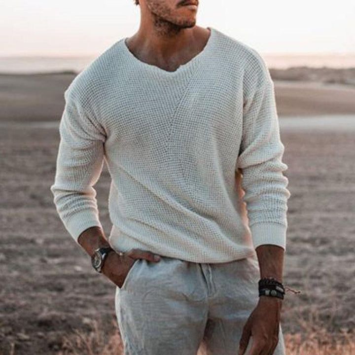 Herren Pullover mit V-Ausschnitt und strukturiertem Design Drune