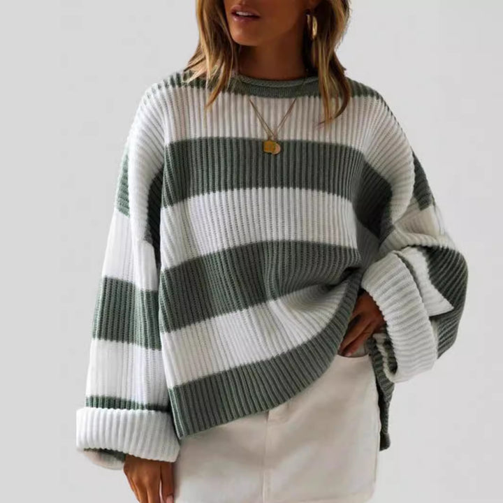Damen gestreifter Strickpullover mit weitem Schnitt Drune