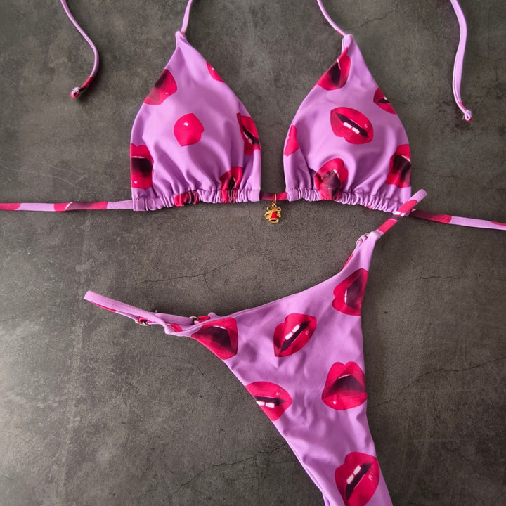 Damen Triangel-Bikini mit verspieltem Lippen-Design Drune
