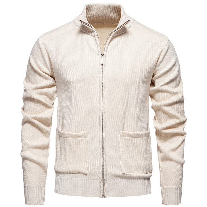 Herren nan feinstrukturierter Reißverschluss-Strickcardigan mit Stehkragen und aufgesetzten Taschen Drune