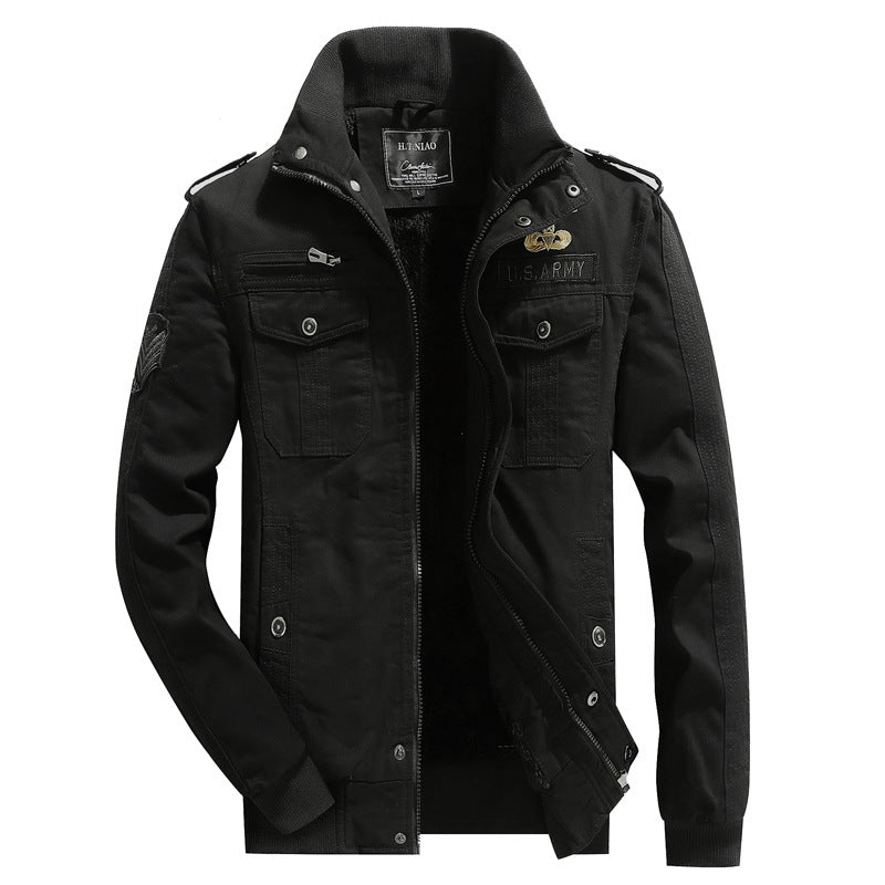 Herren Canvas-Flightjacke mit wärmender Fleece-Innenlage, Schulterklappen und Multifunktions-Taschen Drune