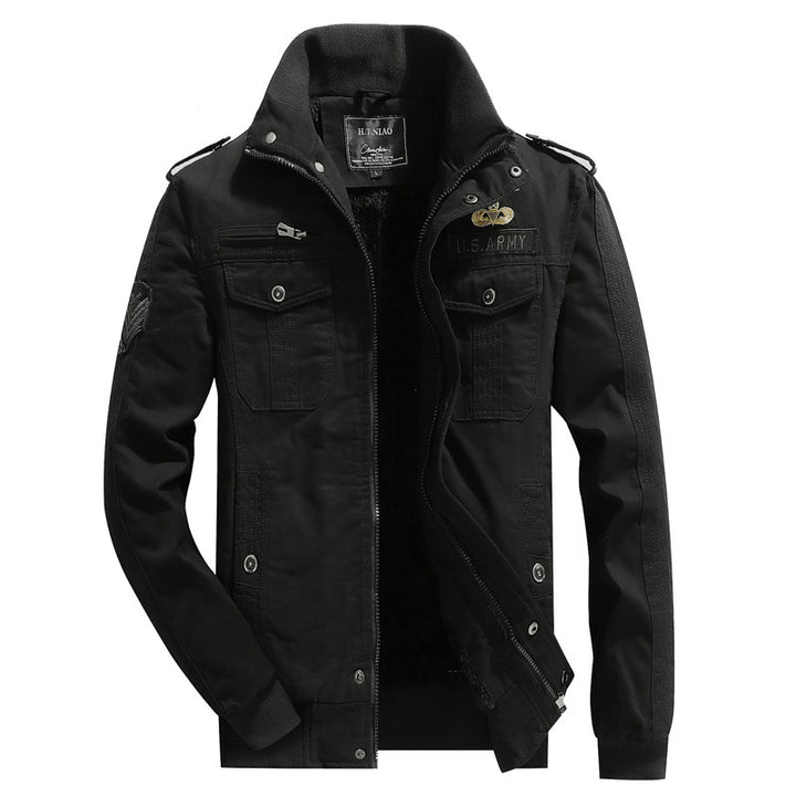 Herren Canvas-Flightjacke mit wärmender Fleece-Innenlage, Schulterklappen und Multifunktions-Taschen Drune