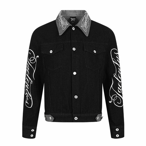 Herren Denim-Blousonjacke mit Kontrastkragen und grafischen Ärmelprints Drune