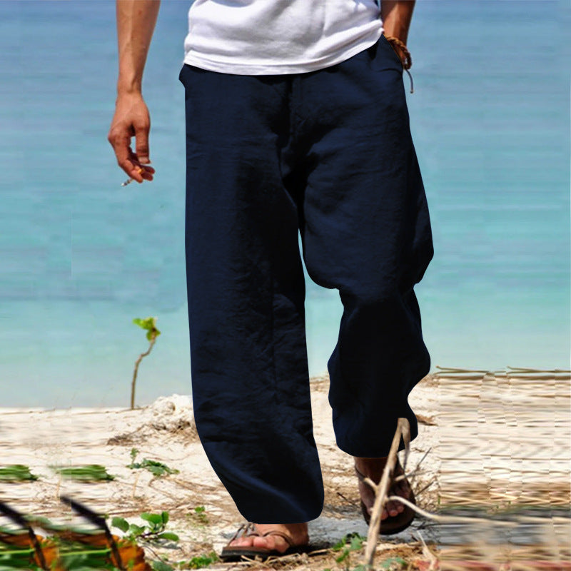 Herren Luftige Strandhose im Baggy-Schnitt aus Leinenmix mit Tunnelzug Drune