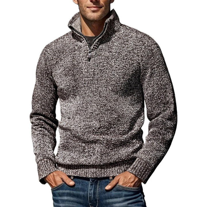 Herren nan grobgestrickter Strickpullover mit halbem Reißverschluss und hohem Stehkragen Drune