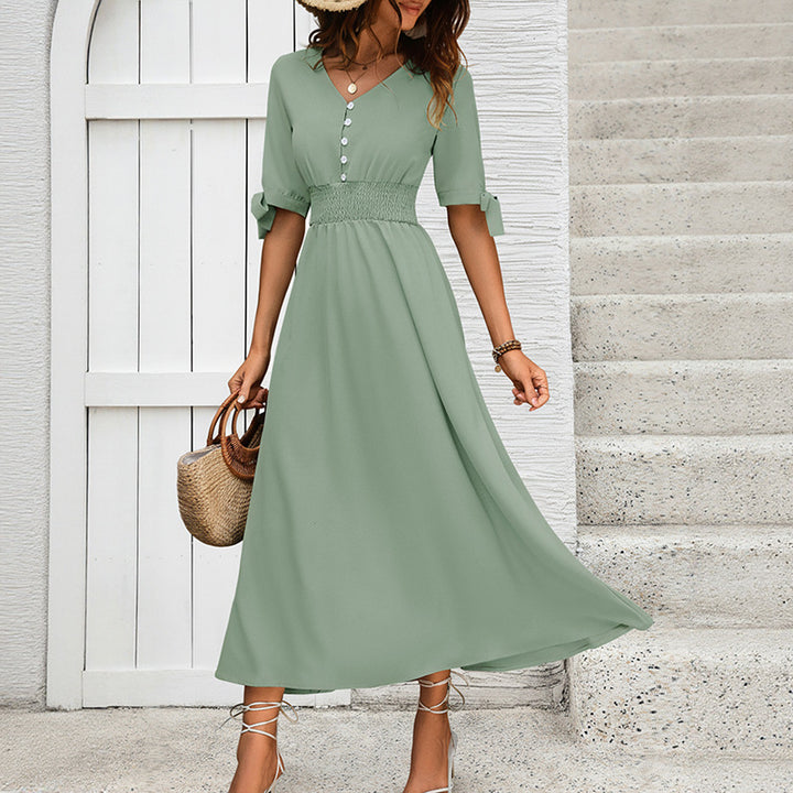 Damen Elegantes Maxikleid mit V-Ausschnitt und Rüschendetails Drune
