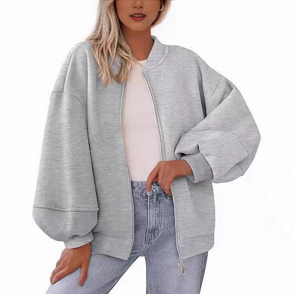 Damen Oversize Bomberjacke mit Ballonärmeln und Reißverschluss Drune