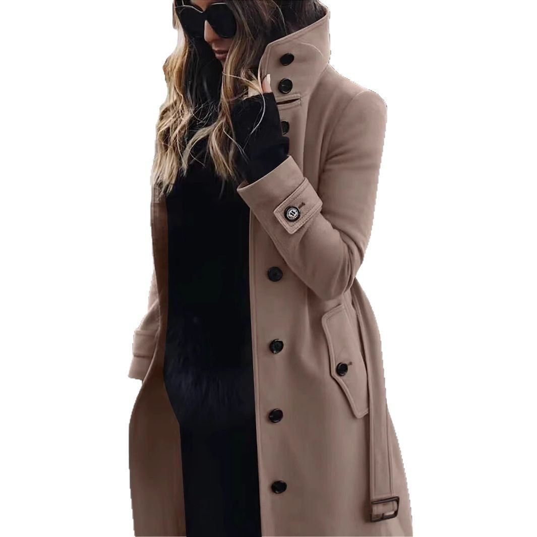 Damen eleganter Trenchcoat mit hohem Kragen Drune