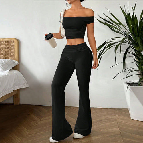 Damen cropped Oberteil und Palazzo-Hose Set Drune