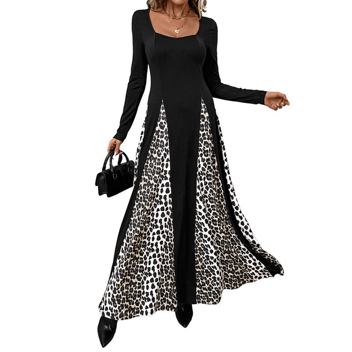 Damen Maxikleid mit animalischem Muster und langem Arm Drune