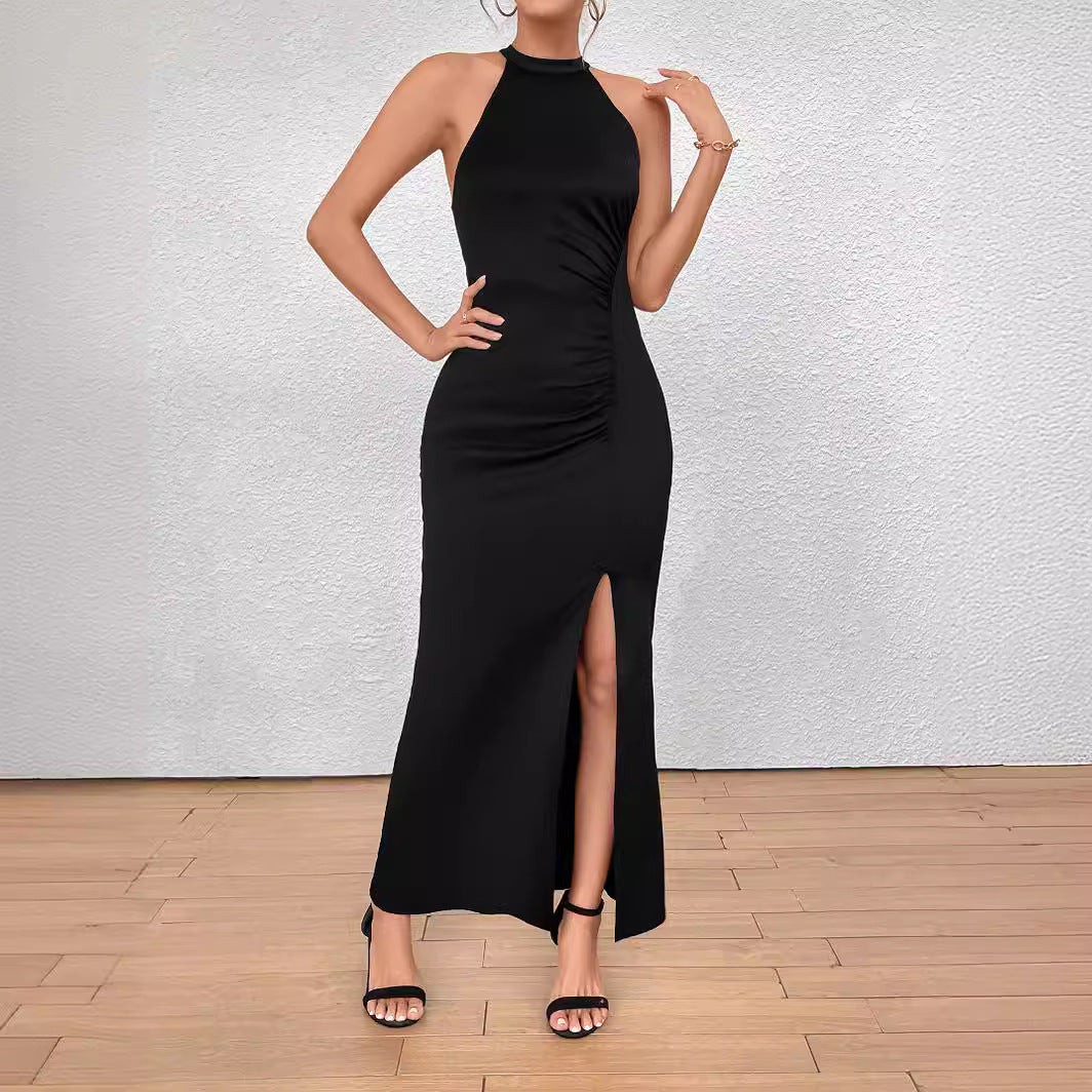 Damen Elegantes Maxikleid mit hohem Schlitz und Raffdetails Drune