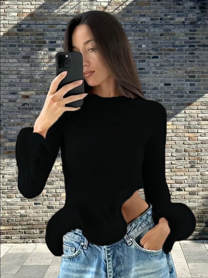 Damen Trendy Oberteil mit asymmetrischen Rüschendetails und elegantes Design Drune