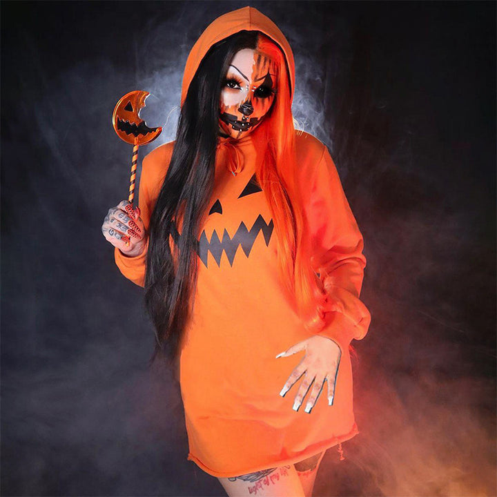 Damen Kapuzenkleid mit Halloween-Motiv Drune
