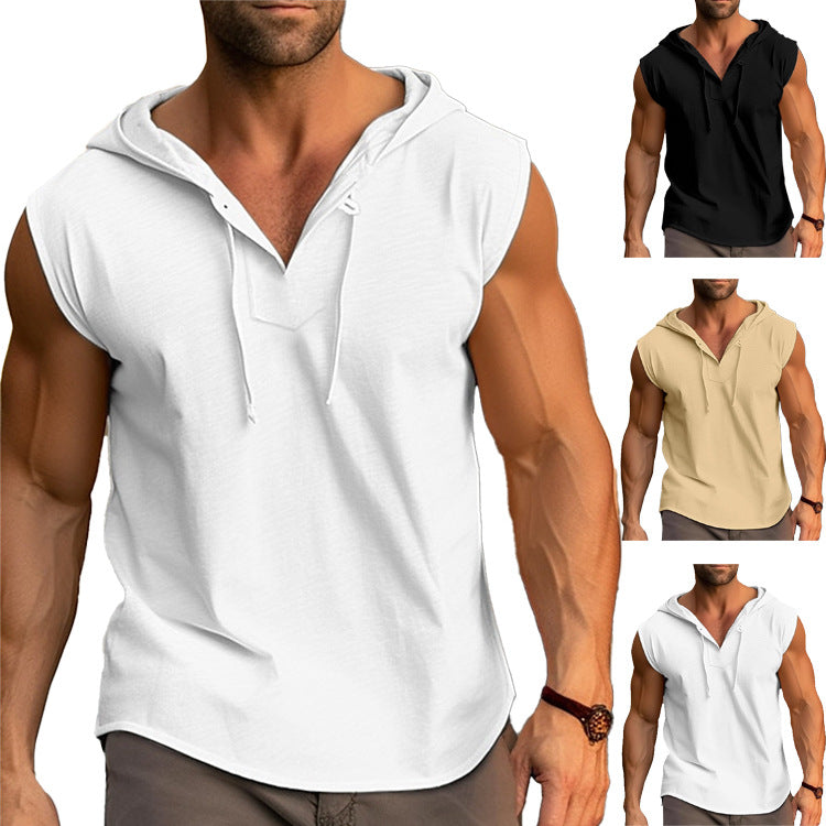 Herren ärmelloses Trainingsshirt mit praktischem Kapuzen-Design Drune
