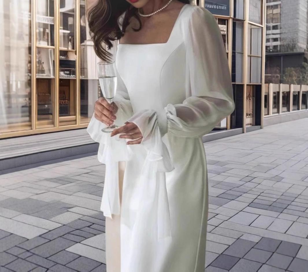 Damen Elegantes Maxikleid mit transparenten Puffärmeln und weitem Schnitt Drune
