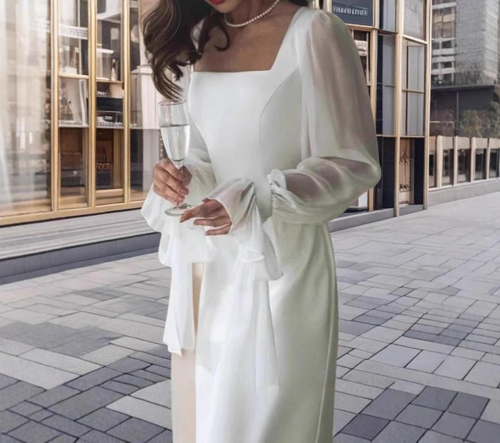 Damen Elegantes Maxikleid mit transparenten Puffärmeln und weitem Schnitt Drune