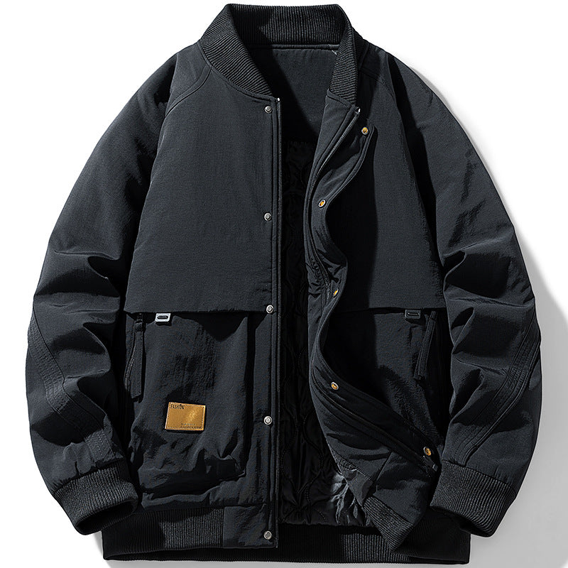 Herren Gepolsterte Utility-Bomberjacke mit Rippkragen, wattierter Stepp-Innenfutter und verdeckter Druckknopfleiste Drune