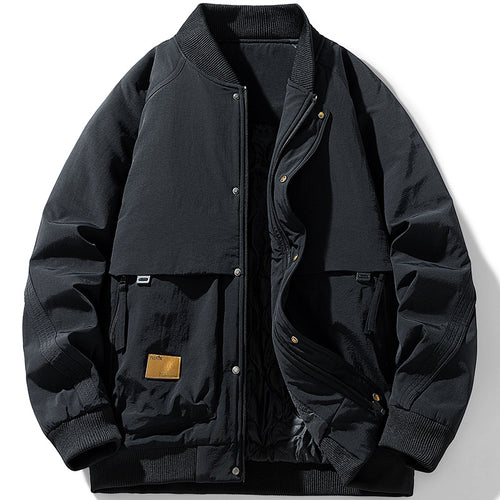 Herren Gepolsterte Utility-Bomberjacke mit Rippkragen, wattierter Stepp-Innenfutter und verdeckter Druckknopfleiste Drune