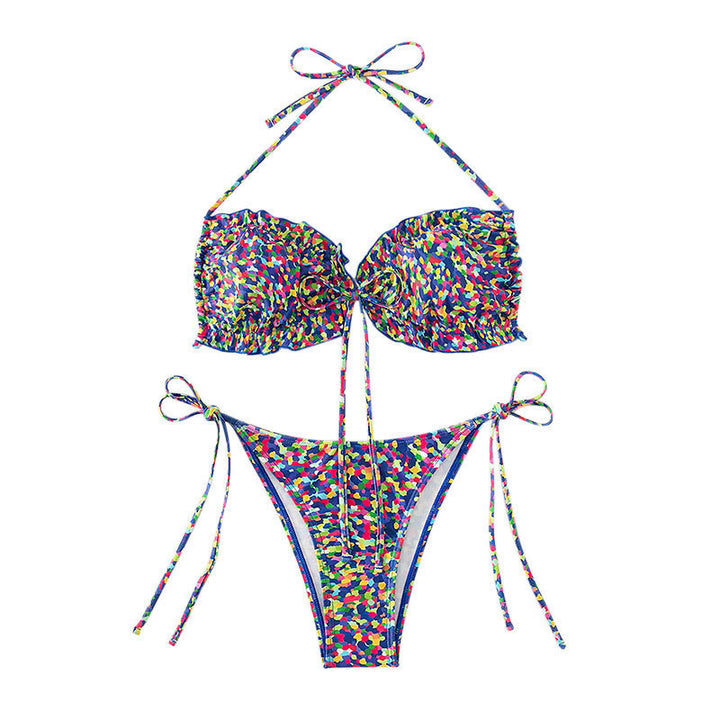 Damen Triangel-Bikini mit verstellbaren Trägern und buntem Muster Drune